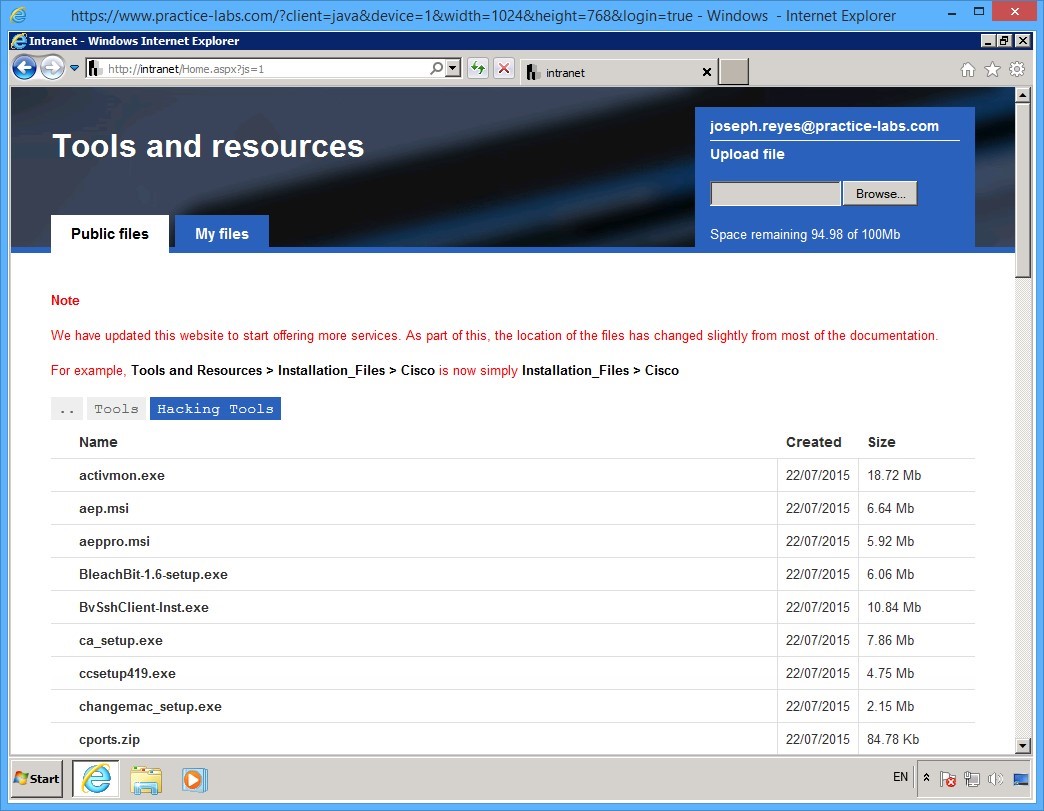 Practice Labs screenshot.